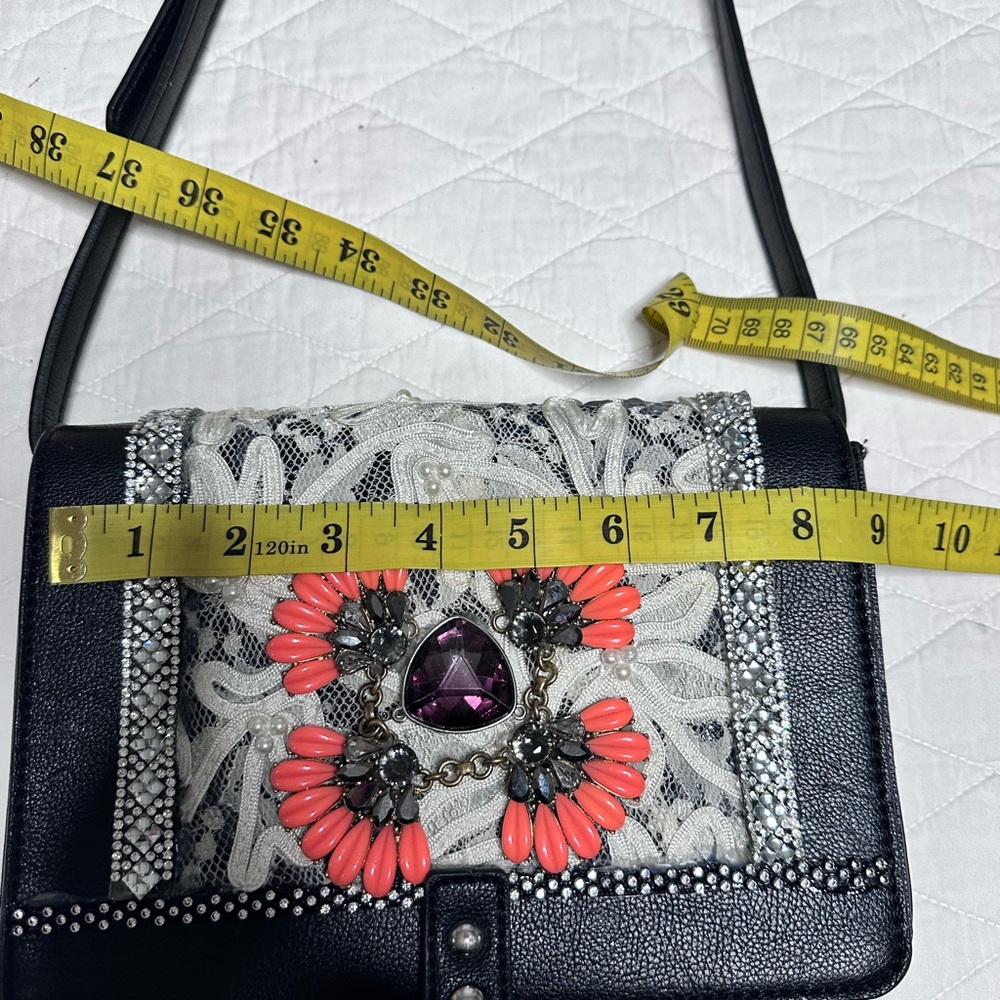 RUBYRUDI Handcrafted Lace Crossbody Bag with Vintage Floral Accent Art To Wear - Picture 12 of 15